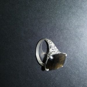 Vintage Cognac Brown Emerald cushion .925 ring